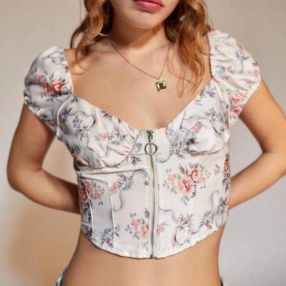 152 NWT Urban Outfitters UO Bryn Zip-Front Bustier Top - Picture 1 of 5